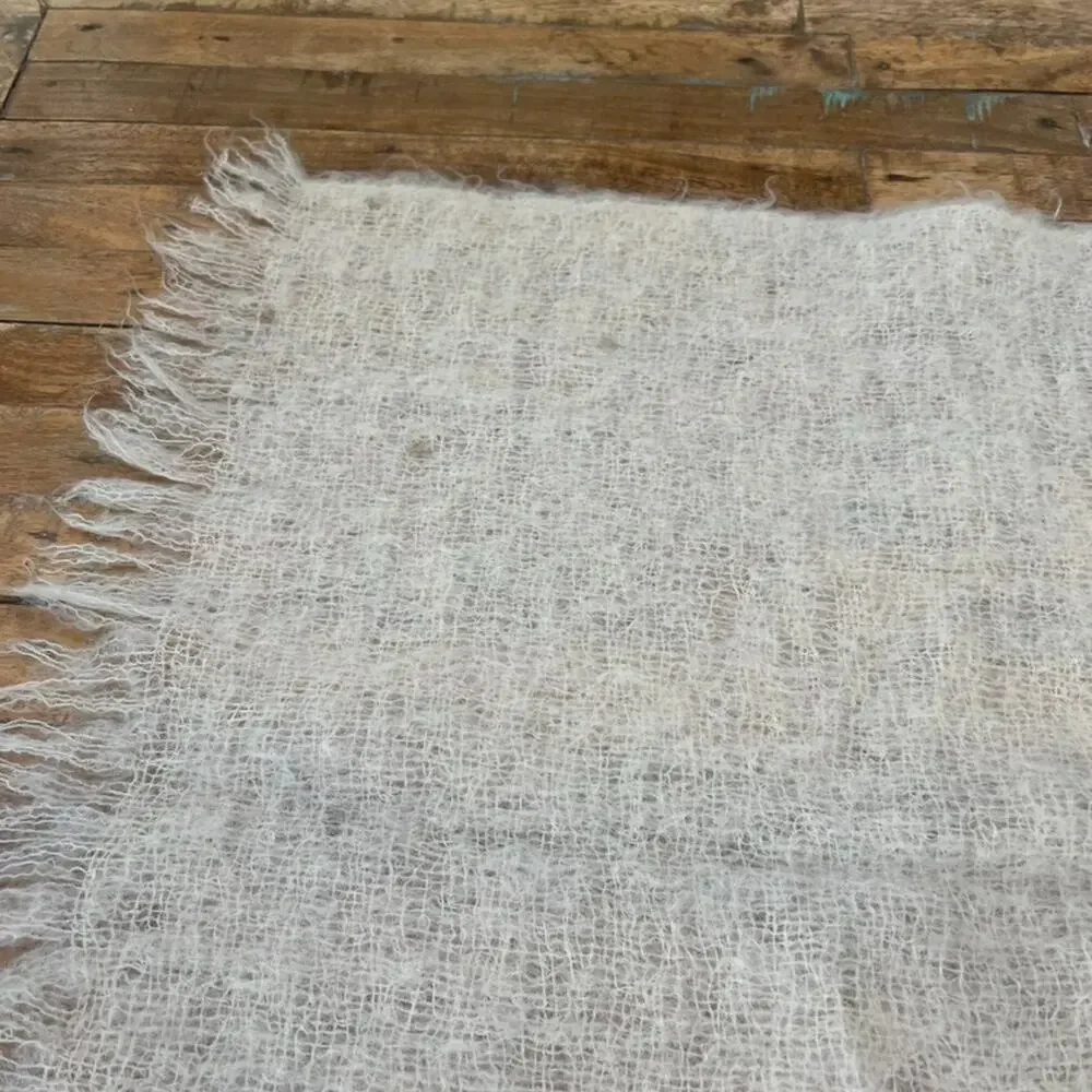 Vintage Handwoven Mohair Wool Fringed Scarf 25